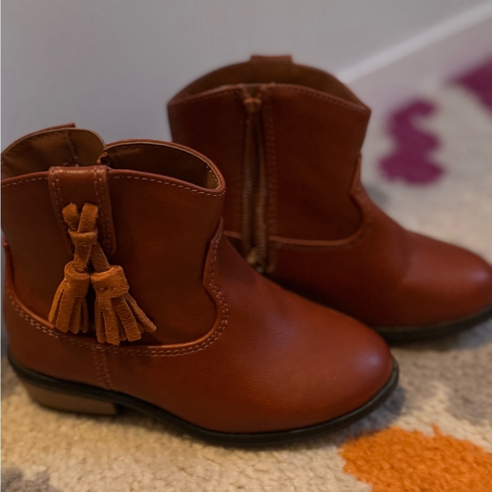 Brown Leather Ankle Boots with Tassels